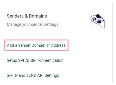 Mailjetのインターフェースで送信者ドメインまたはアドレスを追加します。
