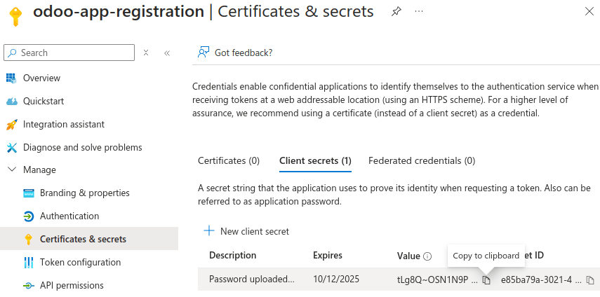 Microsoft Azureアプリにシークレットを追加する