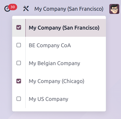 データベースにログインしたユーザがアクセスできる会社のリストの例