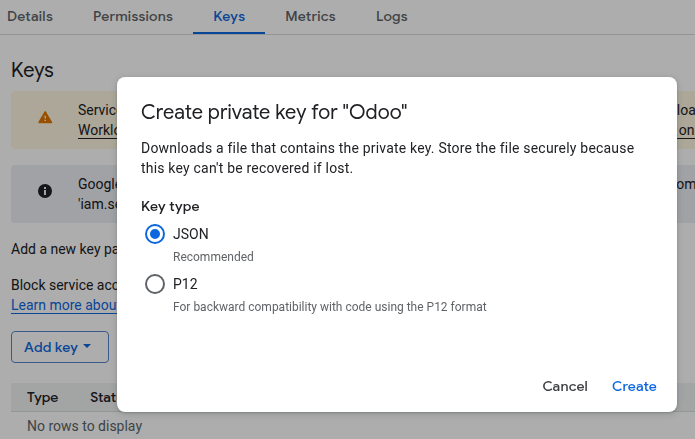 Google Cloud サービスアカウントのJSON キーを作成する