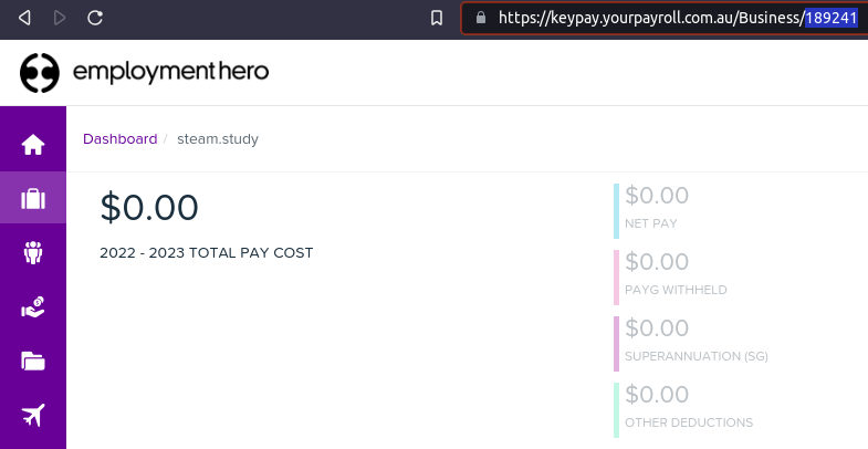 Employment Heroの "ビジネスID "番号はURLの中にあります。