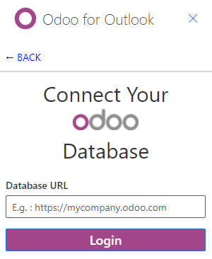 OdooデータベースURLを入力する