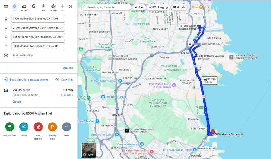 Googleマップのルートを表示します。