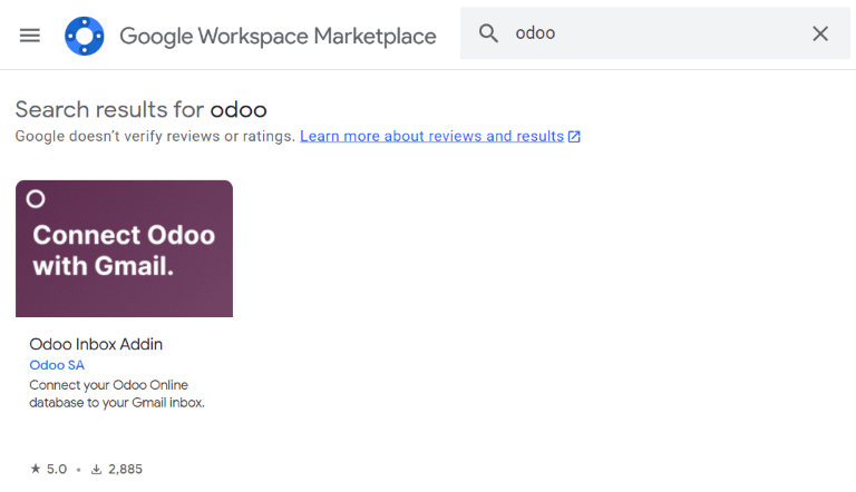 Google Workspace MarketplaceでのOdoo Inboxアドイン。