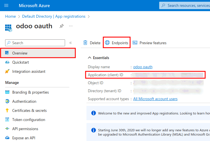 アプリケーションIDとOAuth 2.0 認証エンドポイント (v2) 認証情報
