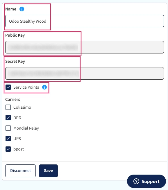 Sendcloud統合の設定と認証情報の受信。
