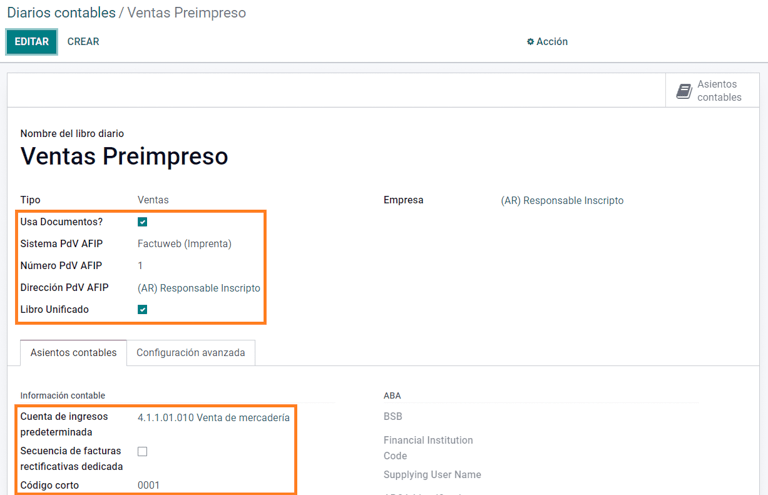 Odooの販売仕訳帳で利用可能なAFIP POSシステムフィールド