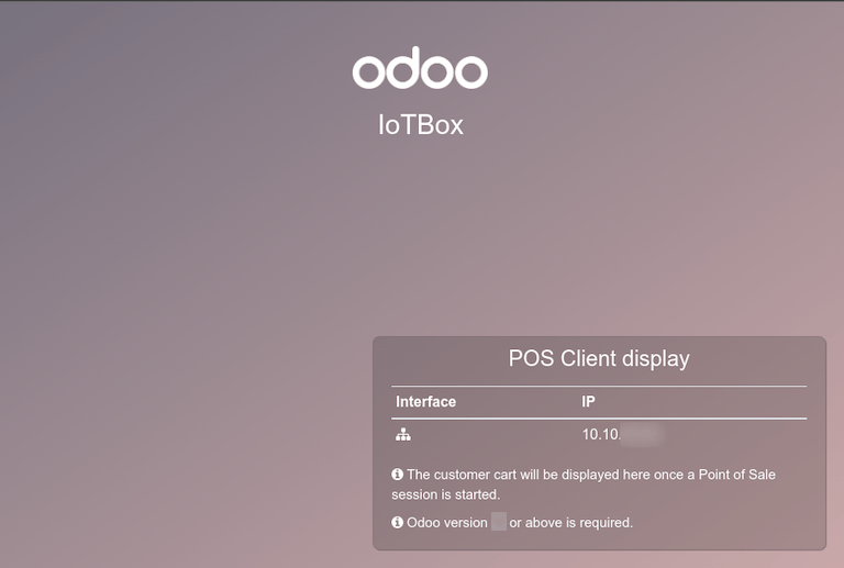 スクリーンディスプレイが正常にIoT Boxに接続されると 表示されるデフォルト "POS顧客ディスプレイ" 画面