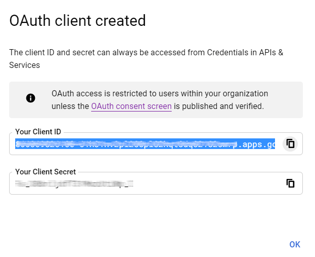 Google OAuthクライアントIDが生成されました。