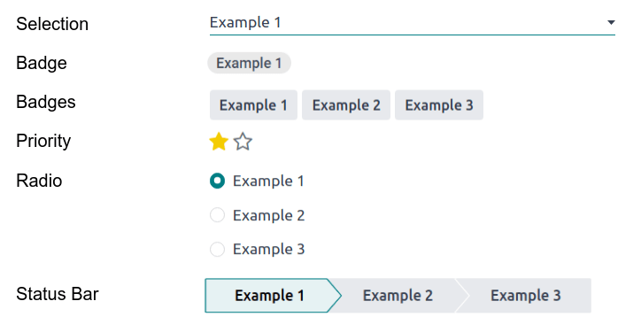 Examples of Selection fields with different widgets