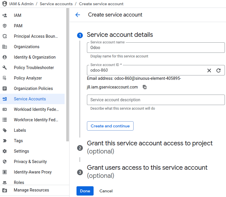 Google Cloudサービスアカウントを作成する