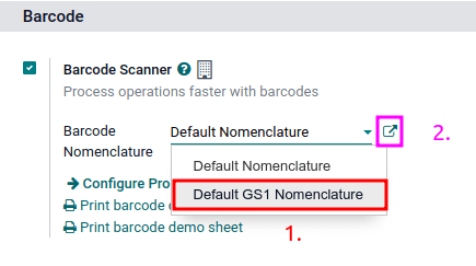 ドロップダウンからGS1を選択し、外部リンクをクリックすると、GS1規則のリストが表示されます。